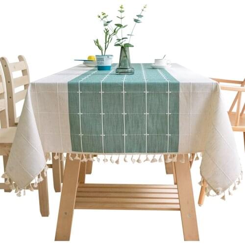 Cotton and Linen Embroidery Big Stripe Tablecloth Rectangle Table Cloths for Kitchen Dining, Party, Holiday, Christmas, Buffet