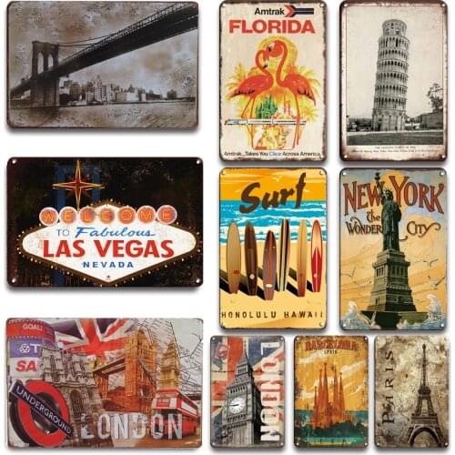 Vintage Florida New York Landmark Building Metal Tin Sign Shabby Chic Metal Poster Decorative Plaque Home Wall Stickers Decor