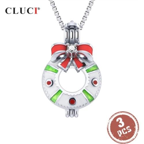 CLUCI 3pcs Cute Silver 925 Round Pearl Locket Gift Jewelry for Women Real 925 Sterling Silver Charms Pendant SC342SB