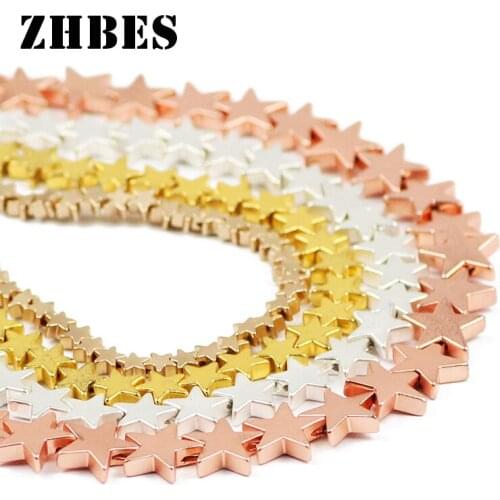 ZHBES 4/6/8/10MM Natural Stone Matte Gold Silvers five-pointed star Hematite Spacer Loose Beads For Jewelry Making DIY Bracelet