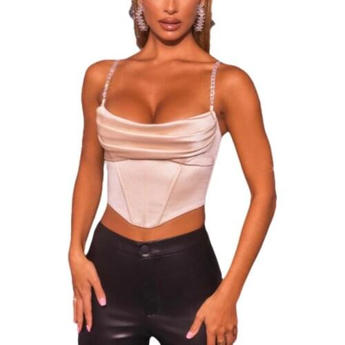 Womens Fashion Solid Color Camisole Summer Sexy Boat Neck Exposed Navel Irregular Chain Suspender Tops 2021