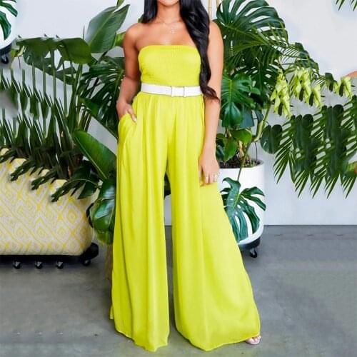 Wefads Woman Yellow Jumpsuit Fashion Loose Solid Color Wide-leg Jumpsuit(Without Belt) Casual Style Streetwear Rompers