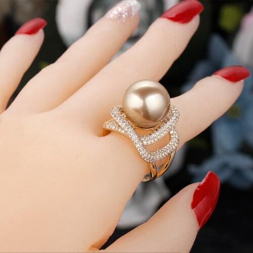 Bride Talk Luxury Fashion Women Finger Ring Cubic Zirconia Pearl Rings Elegant Lady Jewelry For Wedding Party Super Quality Gift