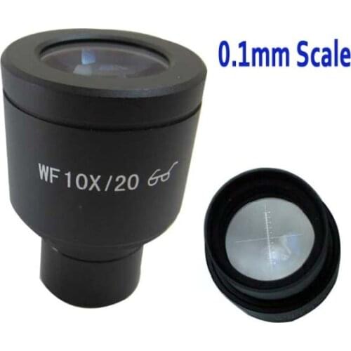 1pc WF10X 20mm High Eyepoint Biological Microscope Eyepiece Lens Graduated Scale Reticle Ruler 0.1mm and Mounting Size 23.2mm