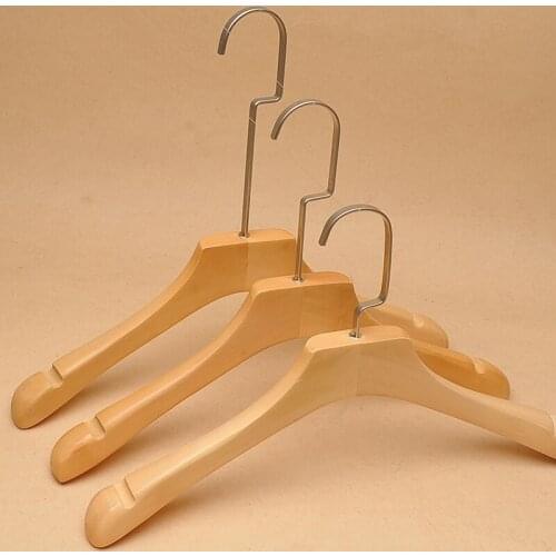10 pcs/lot Solid Wood Clothes Hangers with Long Golden Hook Natural Wooden Clothes Hanger Garment Shop Display