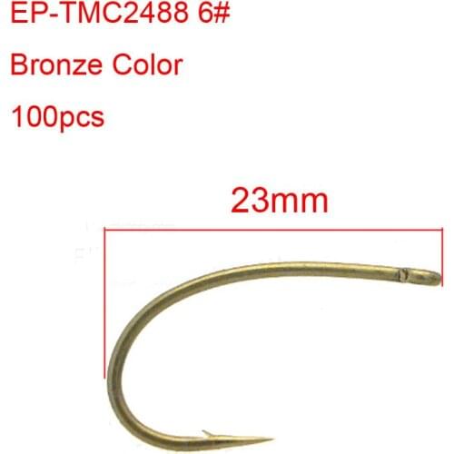 100pcs eupheng EP-TMC2488 Dry fly fishing hook bronze color L