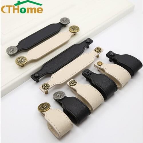 128mm/Leather Drawer Kitchen Custom Handle Black Equipment Cabinet Knobs and Handles French Country Furniture Knob Wardrobe