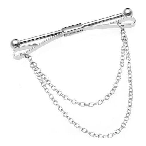 20pcs/lot Round Ball Chain Tassel Tie Collar Bar Angle Collar Pin Clip Tie Rods With 2 Chains Mens Jewelry Accessory