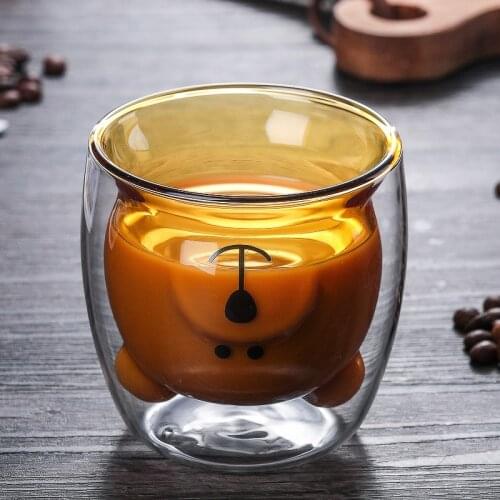 250ML Cute Bear Coffee Double Glass Cups Mug Shaped Double Transparent Glass Cup Milk Drink Couple Wall Cups Milk Cups Mug