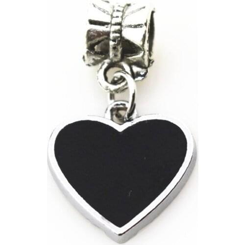 50pcs black heart dangle charms big hole pendant beads fit Macroporous charm bracelet diy jewelry accessories hanging charm