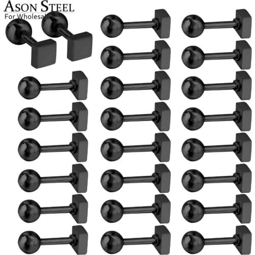 ASONSTEEL Square Earrings for Women 12pairs/lot Stainless Steel Earring Sets Brinco Black Color Baby Earring Party Accessories
