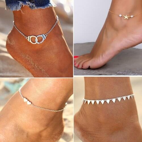 Vintage Silver Color Anklets for Women Girl Bohemian Freedom Handcuffs Ankle Bracelet on the Leg Barefoot Party Jewelry Gift New
