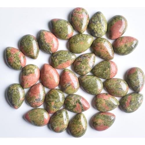 Wholesale 50pcs/lotfashion natural flowe green stone drop shape CAB CABOCHON 13x18mm beads for jewelry making free