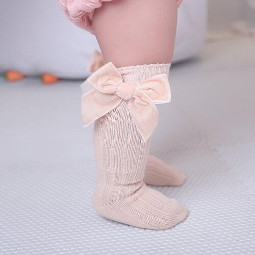 0-5Years New Winter Girls Knitted Socks With Bows Knee High Soft Cotton Baby Long Tube Socks Warm Thicken Children Socks