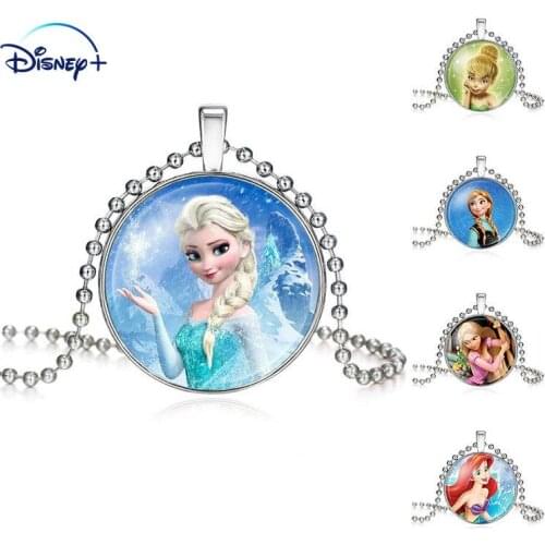Disney Frozen The Long Chain Jewelry Necklace Cabochon Princess Elsa Anna Snow Queen Pendant Necklace For Girls Gifts Kids Toys