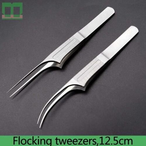 Flocking tweezers straight handle 12.5cm stainless steel angle head Implantation of hair pointed end Forceps