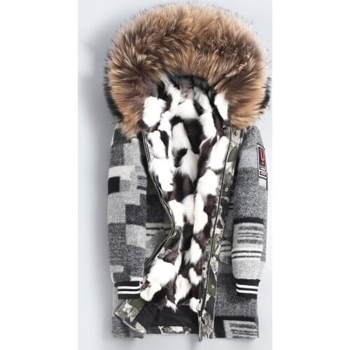 New arrival Mens Big raccoon fur collar Winter Parka Real Fox fur liner Fur one Long Jacket Male Wool-blend fabric Leather Coat