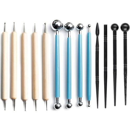 13 Pieces Set Clay Pottery Tools Creasing Pen Drill Pen Ball Stick Combination Clay Sculpture Tools Pottery & Ceramics Tools