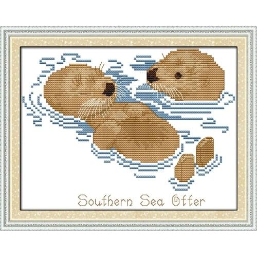 New Sea otters Cotton Animal cross stitch kits 14ct white 11ct printed embroidery DIY handmade needle work wall home decor