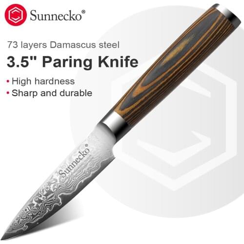 SUNNECKO 3.5" Fruit Paring Knife Damascus Utility Knives Japanese VG10 Steel Strong Hardness Blade Pakka Wood Handle Kitchenware