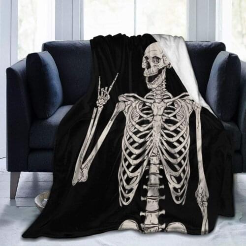 Rock and Roll Skeleton Skull Boho Hippie Throw Blanket Soft Lightweight Durable Flannel Fleece Blanketfor Bed Sofa Couch Camping