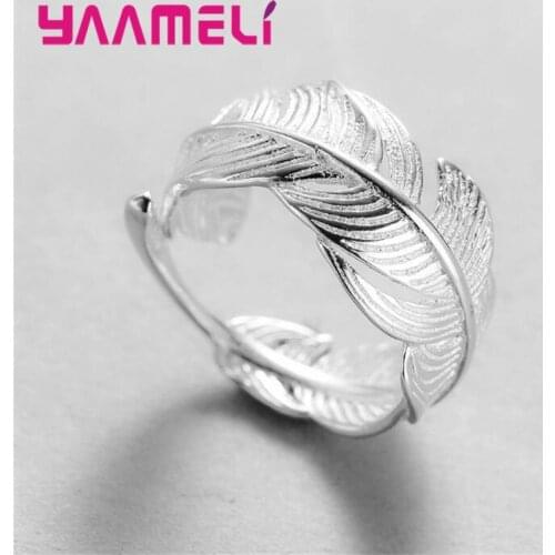 Retro High Quality 925 Sterling Silver Jewelry Original S925 Not Allergic Personality Feathers Opening Rings Adjustable Size
