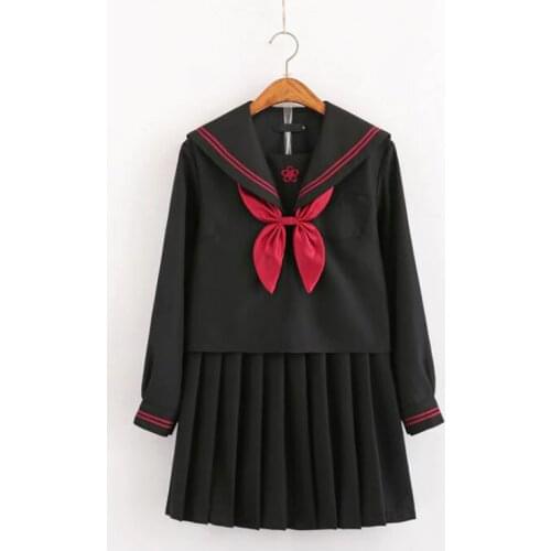 2021 Autumn Japanese School Uniforms For Girls Cute Long-length Sailor Tops Pleated Skirt Full Sets Cosplay JK Costume Series