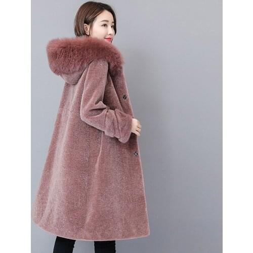 Winter Women Faux Fur Long Coat Slim Fit Elegant Office Ladies Fur Collar Hoody Mid Overcoat Single Breasted Casual Outerwear