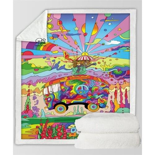 Plstar Cosmos Hippie Peace And Love Psychedelic funny Blanket 3D print Sherpa Blanket on Bed Home Textiles Dreamlike style-3