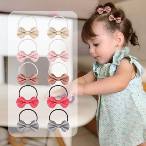 1Pair Solid Grosgrain Ribbon Bows For Baby Girls Ponytail Holder Hair Bands Elastic Rope Handmade Headband Hair Accessories
