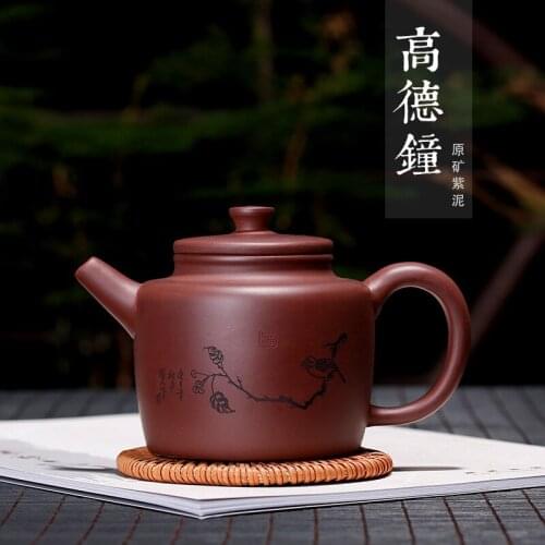 Carved Birds Purple Sand Pot Hand-wholesale Large Teapot Customized Gift Tea Set Golden Bell Pot Carved Purple Mud