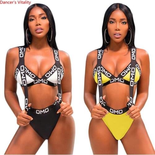 Western Sexy Bar Costume Letter Straps Bikini Performance Clothes Suit Nightclub Girls Pole Jazz Dance Late-night Show Outfits