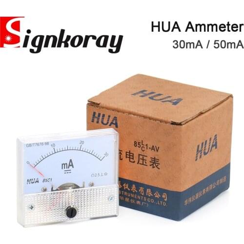 SignKoray HUA Ammeter 30mA 50mA 85C1 DC 0-50mA Analog Amp Panel Meter Current for CO2 Laser Engraving Cutting Machine