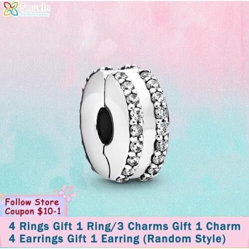 Smuxin 925 Sterling Silver Beads Double Lined Pave Clip Charms fit Original Pandora Bracelets for Women Jewelry Making Gift