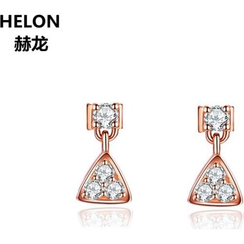 Solid 14K Rose Gold Women Stud Earrings Natural White Topaz Earrings Trendy Engagement Wedding Fine Jewelry