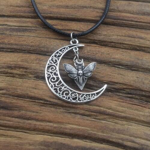 1pcs Wicca witch skull moth necklace under the moon jewelry