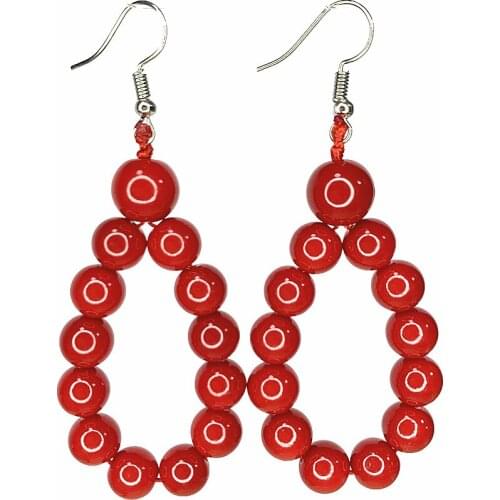 Original Ethnic Big Circle Earring for Women Artificial Coral Dangle Drop Earings Fashion Ear Ornament Girls Gifts Jewelry B515