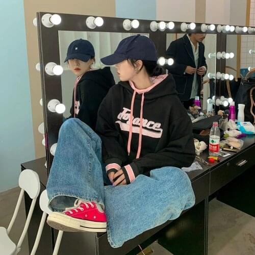 Japanese loose warm Harajuku style hooded sweater letter printing autumn new street park was thin and wild women coat clothes