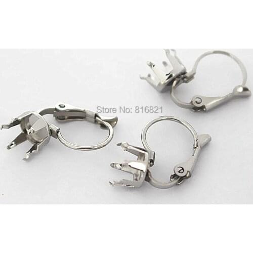 Blank Stainless Steel Clip Hook Earrings Settings with 6 Prongs Pins Bezel Rhinestone bases Ear Hook Wire Earrings DIY Findings