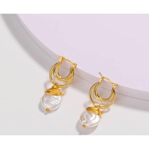 Origin Summer Retro Irregular Baroque Pearl Earrings for Women Multi Layered Gold Hook U Shape Drop Earrings Wedding Jewelry