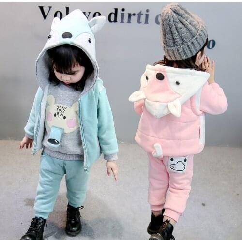 2020 Winter thick Keep warm kids baby clothes sets fashion cotton Dinosaur girl Plus thick velvet three-pieces children clothing