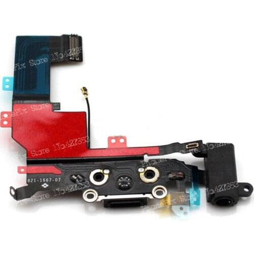10pcs/lot Brand New Original Charging Port Dock Connector Charge Flex & Headphone Jack Audio Cable for iPhone 5S Black
