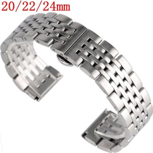 20/22/24mm Stainless Steel Bracelet Men Women Luxury Watch Band Strap Solid Link HQ Silver Watchband Push Button Hidden Clasp