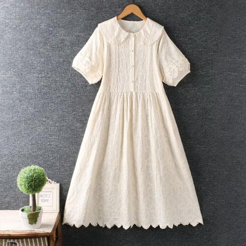 2021 Summer New Solid Embroidered Dress Short Sleeve Double Pockets Casual Daily Wear 821-61