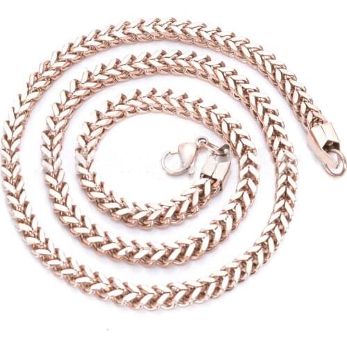 5.0mm 316L Stainless Steel Quartet Twisted Chain Necklace, Square Mill Chain Titanium Steel Rose Gold color, Choker Necklace