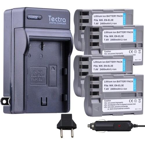 4Pcs EN-EL3E ENEL3E Battery for Nikon D50 D70 D70s D80 D90 D100 D200 D300 D300S D700 MB-D10 MB-D80+Digital Charger