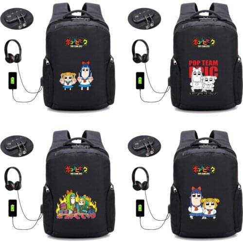 Anime Pop Team Epic backpack USB external hole Anti theft multifunction student bookbag men women travel Laptop Bag 20 style