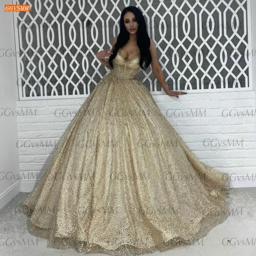 Shiny Gold Prom Gowns Long Women 2021 Vestido De Fiesta De Boda Custom Made Formal Party Dresses V Neck Robe De Bal Femme Longue