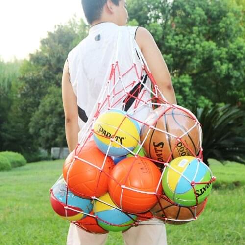 Large Capacity Space Red and White Large Portable Net Bag For Soccer, Volleyball, Basketball, Etc.Can Hold Up To 15Soccer Balls