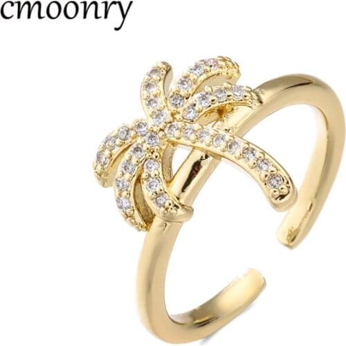 Cmoonry New Arrival Women Summer Jewelry Fashion Gold Color Coconut Tree Shape Charm Ring Open End Design Party Ring Jewelry